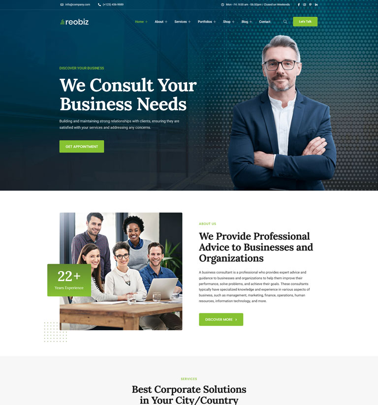 Business consultant WordPress theme demo homepage