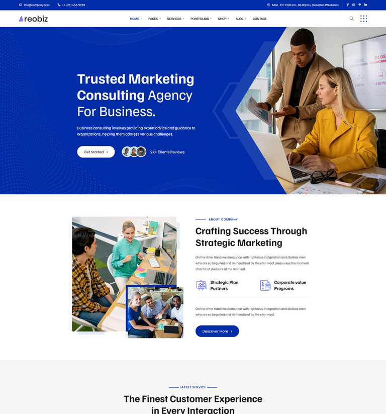 Marketing consulting WordPress theme demo homepage