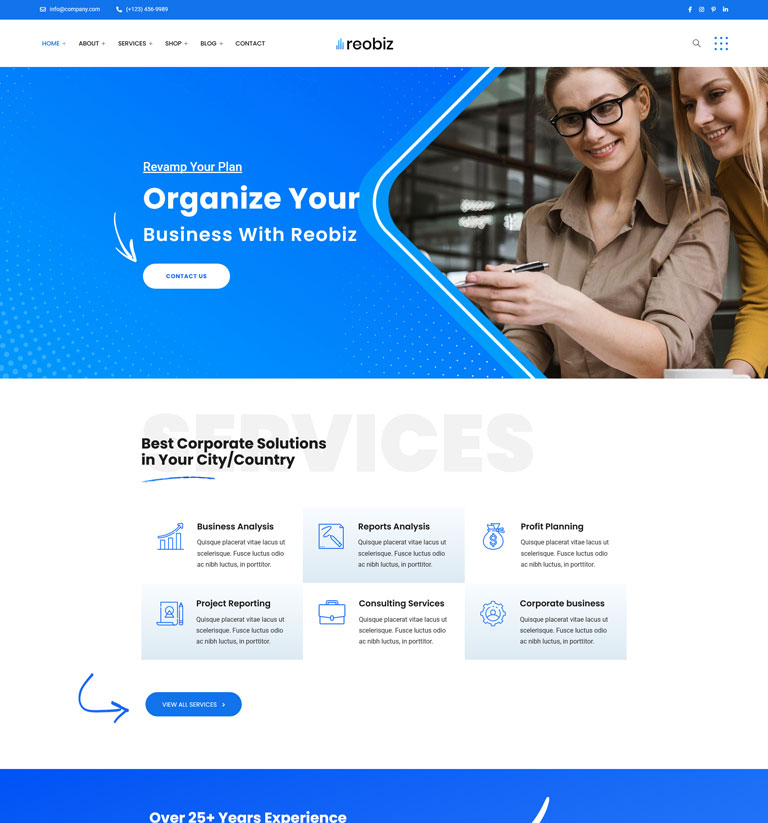 Corporate business WordPress theme demo homepage variant 2